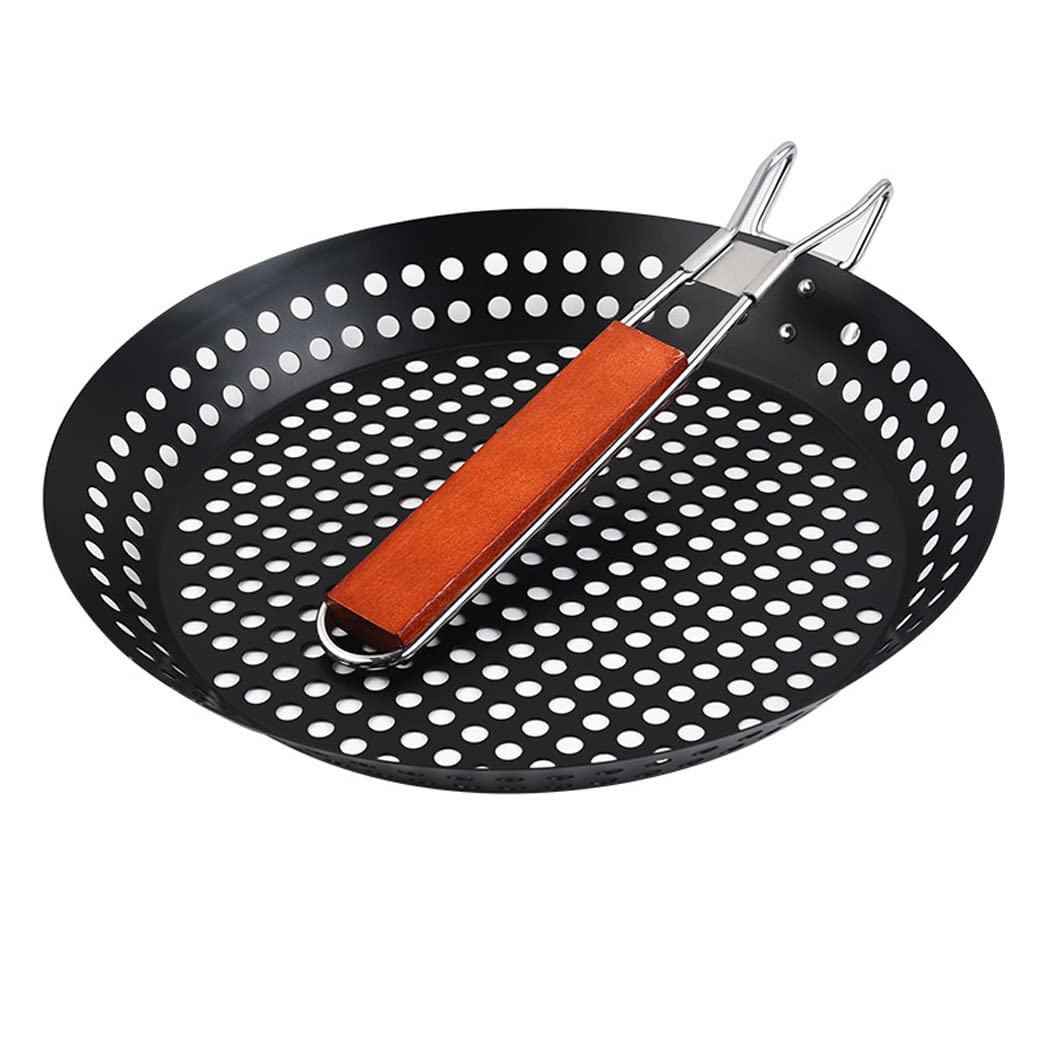 Abcsea 1 Piece BBQ Frying Pan with Holes, Non-Stick BBQ Grill Pan, Stainless Steel Barbeque Woks