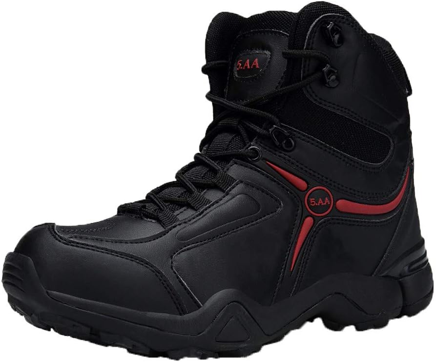 FALAIDUO Men Thick Sole Army Walking Leather Combat Boots Outdoor Desert Hiking Sport Shoes Casual Trainers Footwears(Black 4,EU:43)