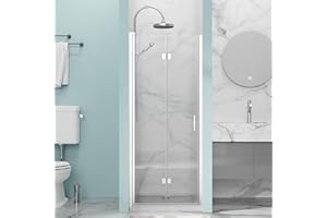 Bathenum 30 in.W x 72 in.H Bifold Frameless Glass Shower Door 1/4” Tempered Clear Glass Pivot Swing Shower Panel in Chrome Finish, Foldable