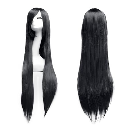 100cm Cosplay Lange Gerade Perücke Voll Wig (Schwarz)