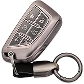 LIANGYM for Cadillac Key Fob Cover with Keychain TPU Key Case Accessories Compatible with 2020-2025 CT4 CT5 Escalade ESV Lyriq