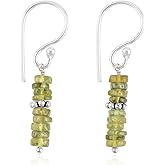Peridot Earrings, Natural Gemstone Heishi Beads Earring, August Birthstone Crystal, Christmas Gift, Chakra Energy Healing Crystals Jewelry for Women, Teen Girl in Silver Plated (peridot)