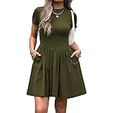 Evzeiem Womens Summer T Shirt Dress Short Sleeve Casual Mini Dresses Drop Waist Swing A Line Dress with Pockets