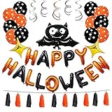 45 Pack Halloween Balloons Set Bat Tassels Inflatable Happy Halloween Swirl Ceiling Hanging Decorations Party Favors Supplies