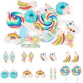 Cheriswelry Resin Charms Pendants 16Pcs Rainbow Charm Candy Ice Cream lollipop Donut Star Dangle Charms Lovely Hang Ornaments 18.5-56mm for DIY Bracelet Necklace Jewelry Making