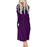 AUSELILY Women Long Sleeve Dresses Round Neck Casual Spring Swing Dress with Pockets