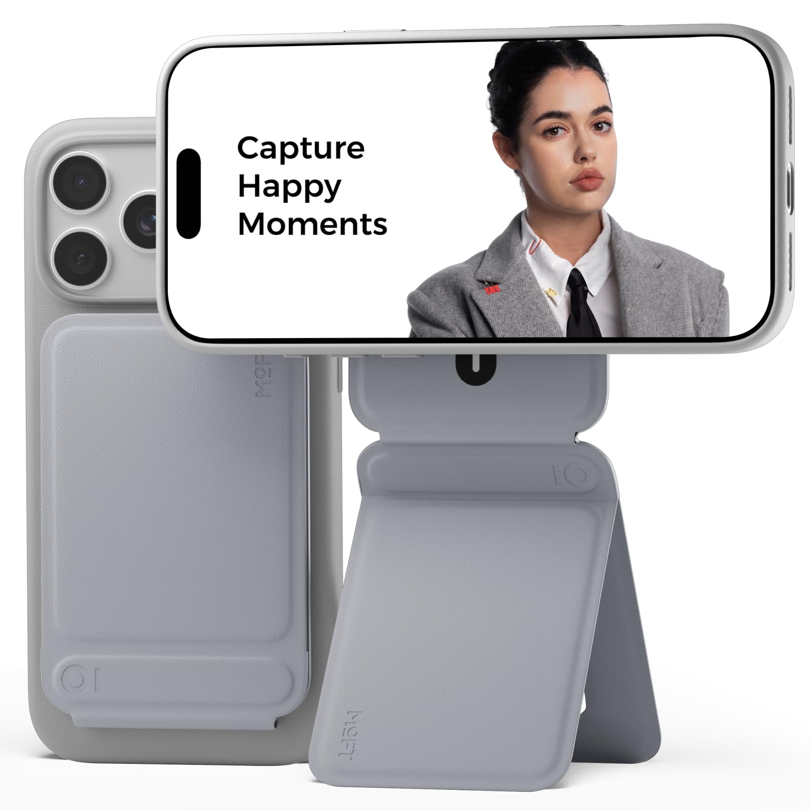 MOFT Phone Tripod Stand Selfie Stick for iPhone, Multi-Angles iPhone Stand, Lightweight & Portable Phone Holder, Strong Magnets, MOVAS Vegan Leather, Travel Essentials, Cement (Without Card Slot) — image 1