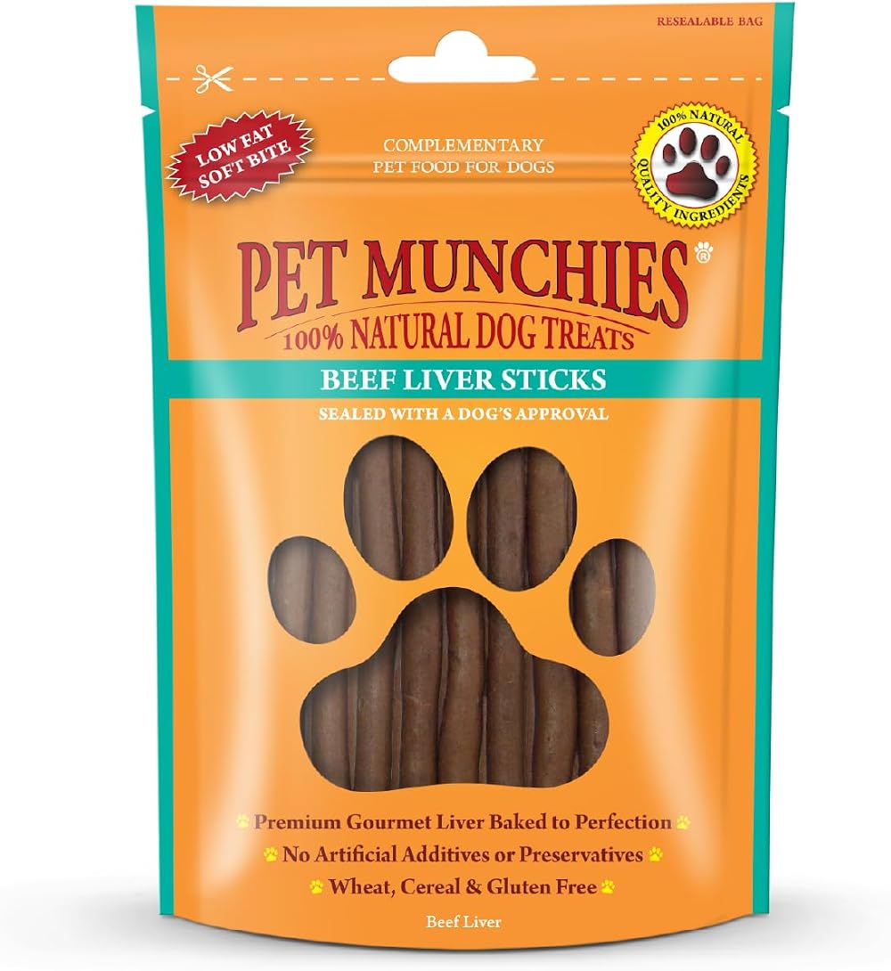 PET MUNCHIES Beef Liver Sticks Dog Treats 90g Grain Free Premium Protein