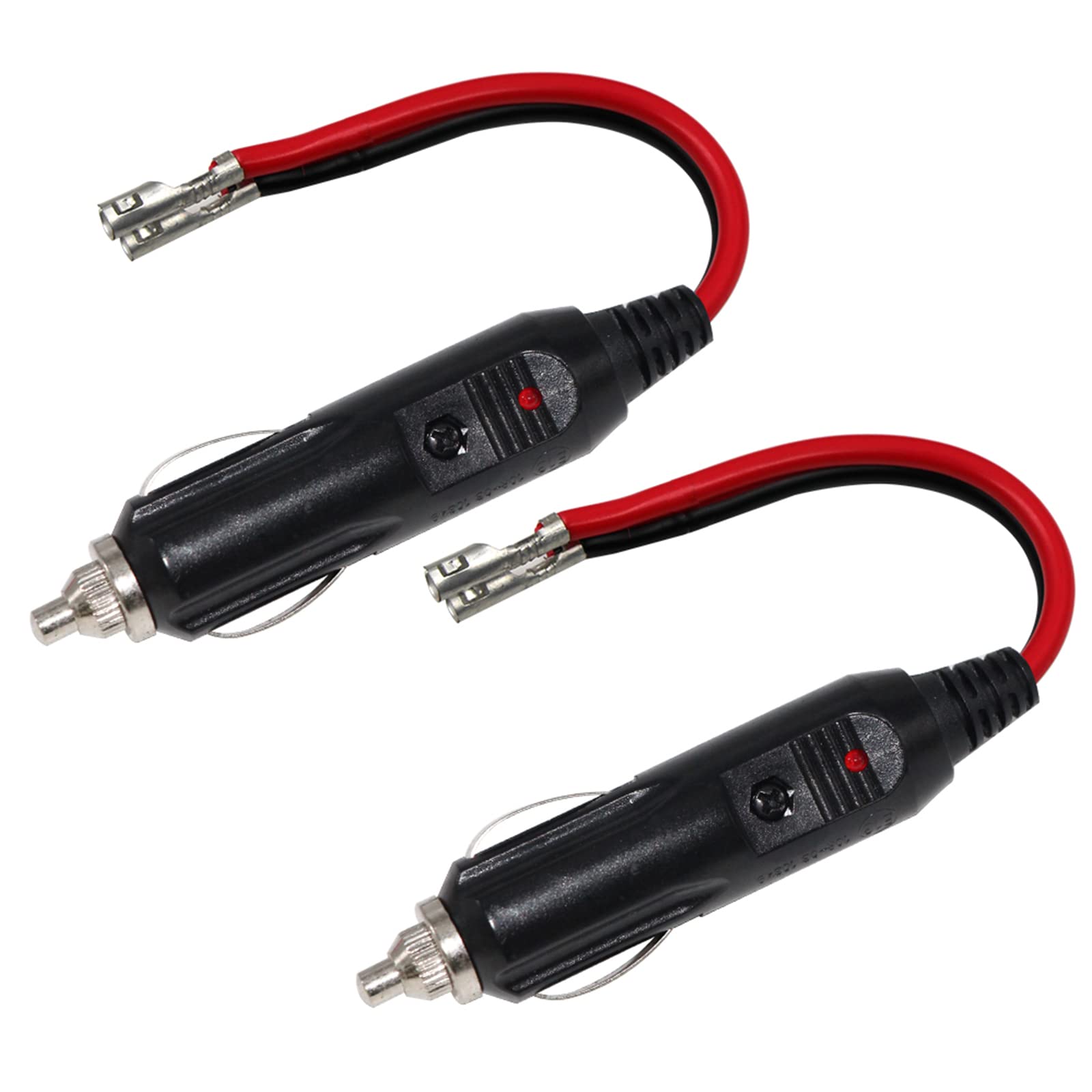 KUNCAN Car Cigarette Lighter Male Plug with Leads, 2 pack Replacement 12 Volt Male Cigar Plug to Bullet Female Terminal Car Adapter Dc Battery Charger cable 10A Fuse Protection with LED Light