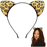 Tedercle Leopard Ear Headband, Animal Cat Ears Costume Hairband Cosplay Accessories for Halloween, Birthday Parties, Dress-Up, and Events for Kids and Adults