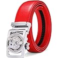 Numney Luxury Men's Belts Red Leather Wolf Head Buckle 1.38 inch Width Used for Mens Dress Casual Adjustable Belt