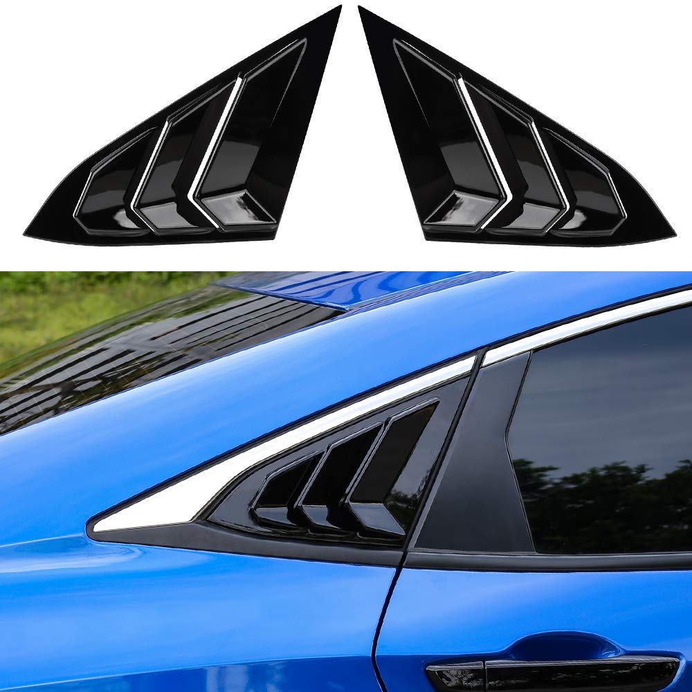 Photo 1 of Thenice for 10th Gen Civic Rear Side Window Louvers Racing Style Triangular Window Glass Blinds Compatible with Honda Civic Sedan 2021 2020 2019 2018 2017 2016 -Piano Black