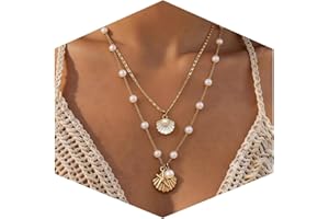 2 Pcs Shell Necklace for Women Gold Seashell Pendant Necklace Layered Seashell Choker Necklace Adjustable Gold Shell Necklace