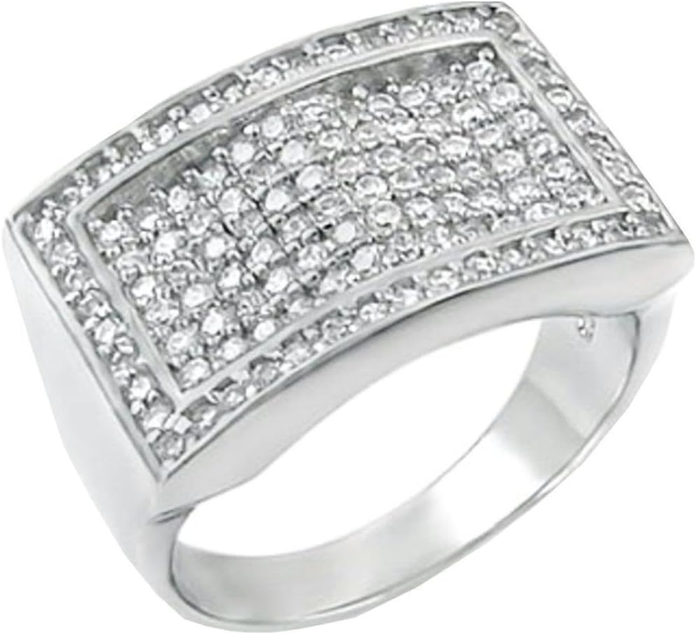14.5 mm Wide man's ring designer Brilliant cut Solid 925 Silver