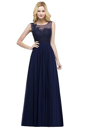 Babyonlinedress Damen Elegant A-Linie Chiffon Tüll Spitzenkleider Abendkleid Brautjungfernkleid Ballkleid Lang