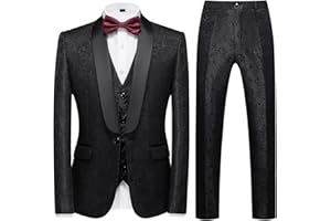 TRONSTORE ㅤ TRONSTORE Men's Suit Stylish 3 Piece Tuxedo One Button Paisley Jacket Vest Pants Dinner Party Prom