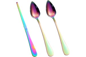 3pcs Grapefruit Spoons and Knife Set with Serrated Edge, Stainless Steel Grapefruit Curved Serving Utensils for Citrus Lemon 
