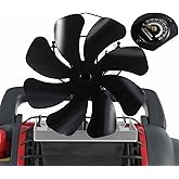 VODA Heat Powered Stove Fan 8 Blades for Propane Buddy Heater (Included Bracket) with Thermometer, Wood Stove Fans Non Electr