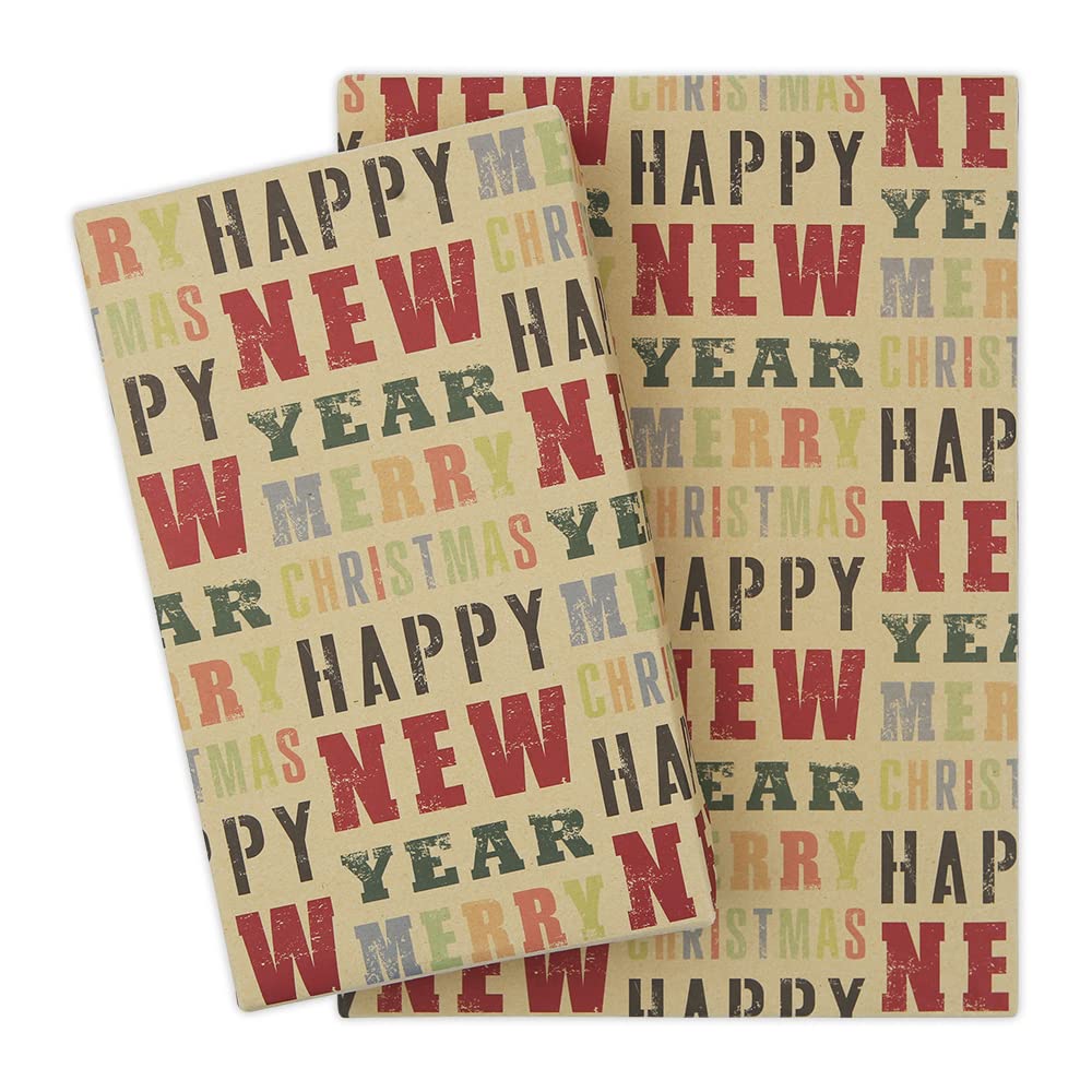 Happy New Year Gift Wrapping Paper,Christmas Kraft Gift Wrapping Paper for Man Woman Boys Girl Kids,4 Folded Sheets Colorful Word Paper for Kids Birthday Baby Showers Xams Gift Wrap,30 x 20 Inch
