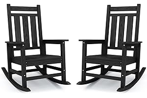 KINGYES Oversized Outdoor Rocking Chair Set of 2, All-Weather Patio Rocking Chairs for Porch, HDPE Outdoor Patio Rockers with High Back & Wide Seat for Garden, Lawn, Black