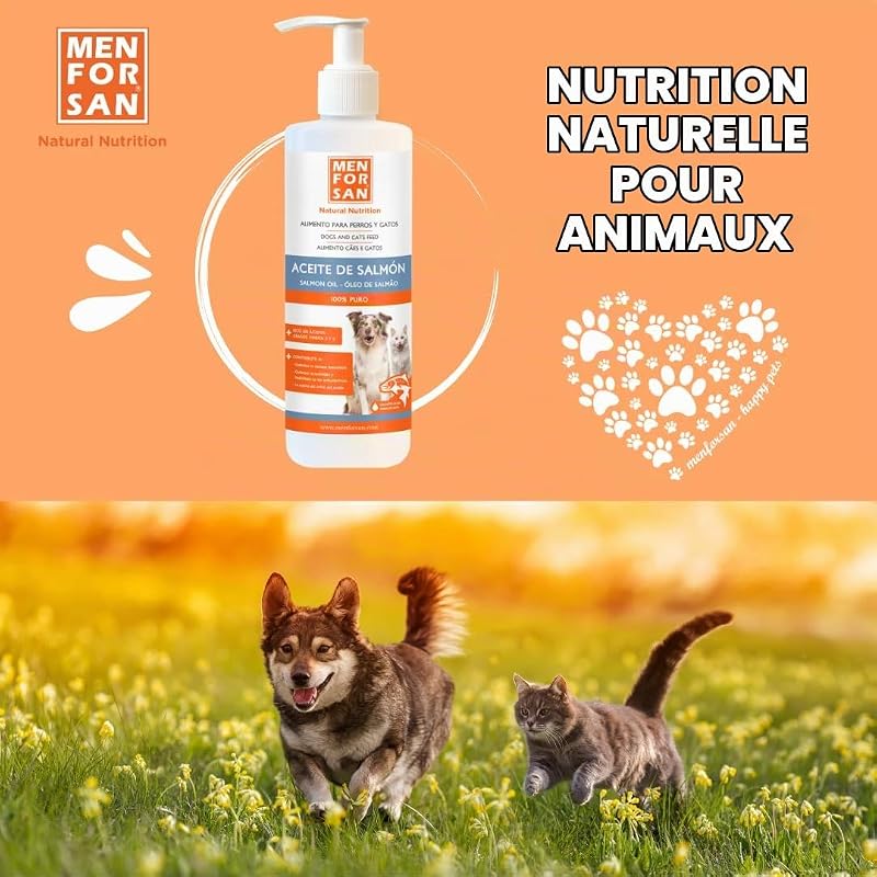 Huile de Saumon pour Chiens et Chats 500ml, avec Oméga 3 et 6, Donne Un Pelage Brillant et Améliore Le Système Immunitaire, Brun Clair,