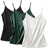 Miqieer Basic 3 Pack Women's Silk Tank Top Ladies V-Neck Camisole Silky Loose Sleeveless Blouse Tank Shirt with Soft Satin