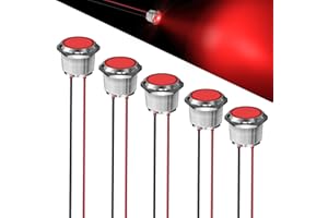 FICOLPO 5 Pcs LED Metal Waterproof Indicator Light, 12-24V 0.87-inch Mounting Hole Pre-Wired Pilot Signal Light for Car, Trucks, Boats, Marine, Dash, Industrial Electricity (Red, 22mm)