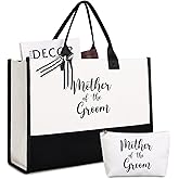 Lamyba Mother of the Groom Gifts,Mother of the Groom Tote Bag With Makeup Bag,Bridal Shower Gifts,Black and White