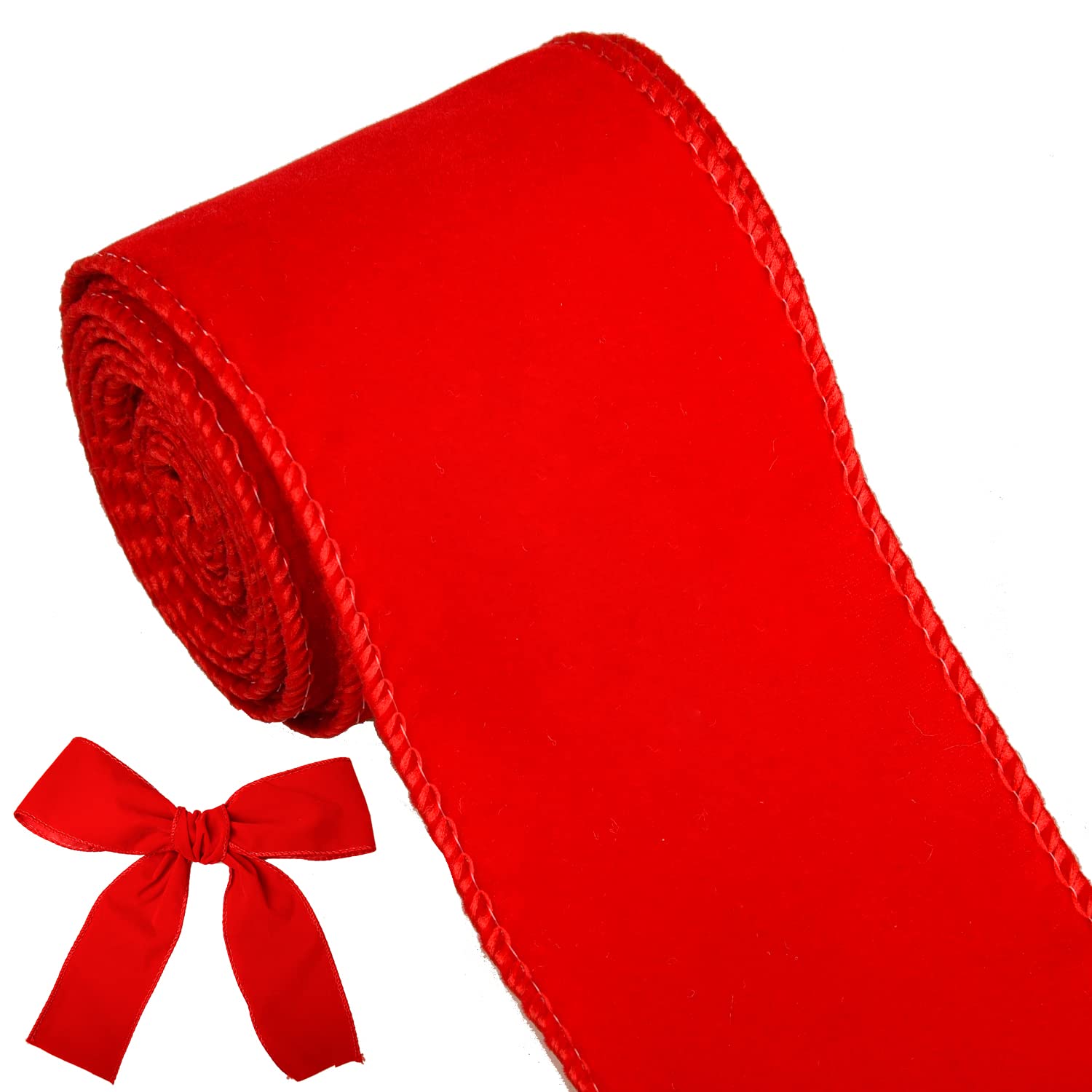 XNHIU 2.5Inch x 6Yards Christmas Wired Edge Velvet Ribbon Trim Wrapping Ribbon (Red)