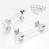 CEYMIO 6 Pack 3 Inch Clear Glass Cabinet Pulls and Knobs, Crystal Cabinets Drawers Cupboard Dresser Wardrobes Vanity Furniture Handles 76mm, Polished Chrome with L-Wrench
