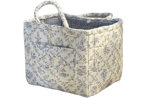 Quilted Laundry Basket, Large Capacity Fabric Storage Basket with Handles, Easy to Carry, Floral Foldable Storage Baskets for