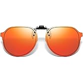 FRAZALA Clip On Retro Round Sunglasses for Men Women, Flip Up Metal Clip UV400 TAC Lens