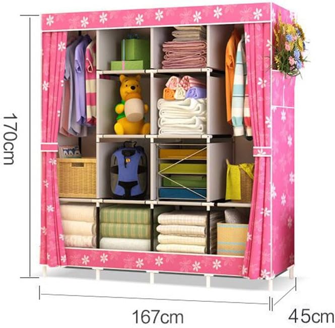 Udear Kleiderschrank Stoff Faltschrank Stoffschrank Mit 2 Kleiderstangen Und Seitentaschen Rosa Amazon De Kuche Haushalt