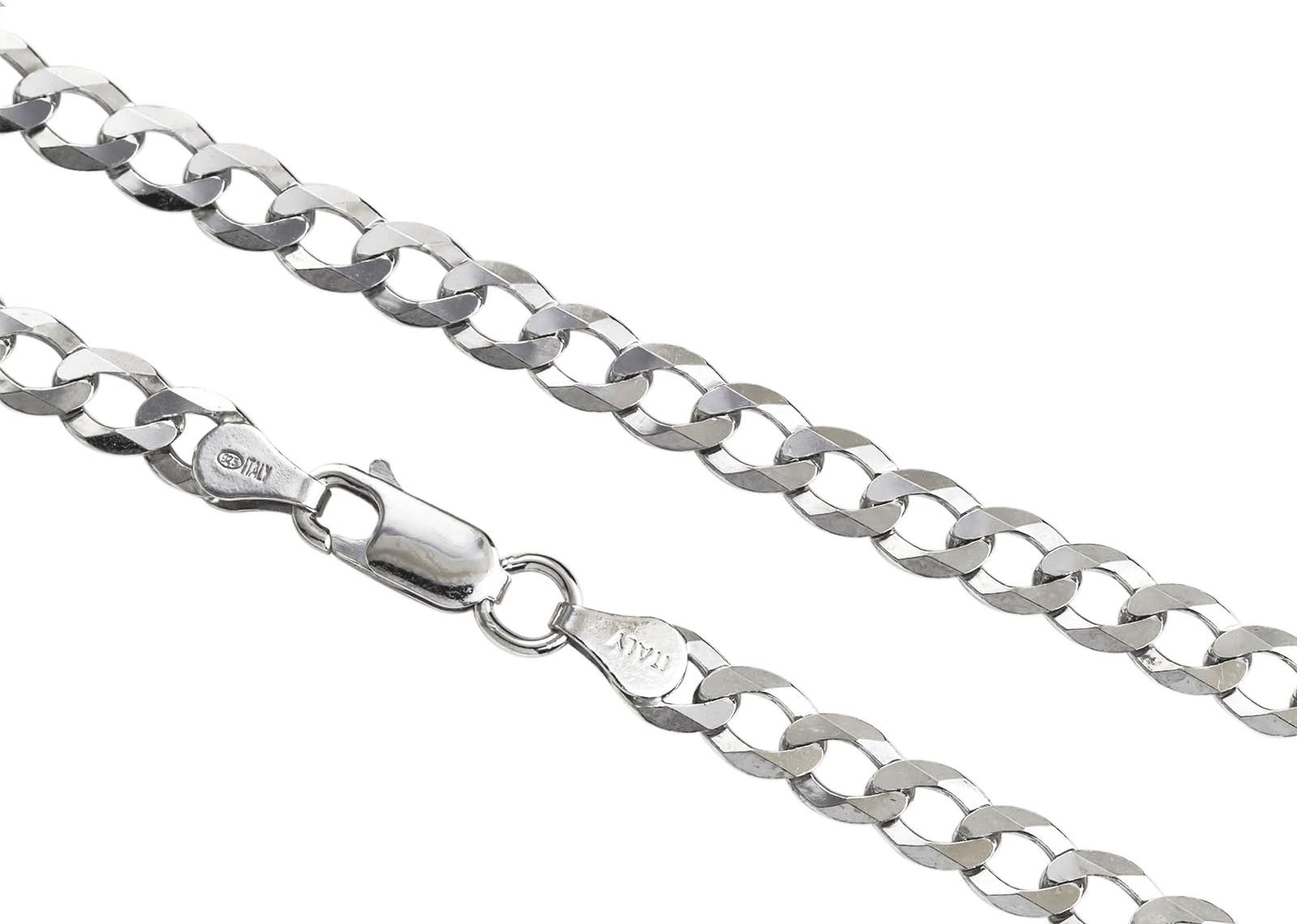 AKA Gioielli925 Sterling Silver Rhodium Flat Curb Chain 5mm Necklace - Sizes: 18" 20" 22" 24" 26" 30" in