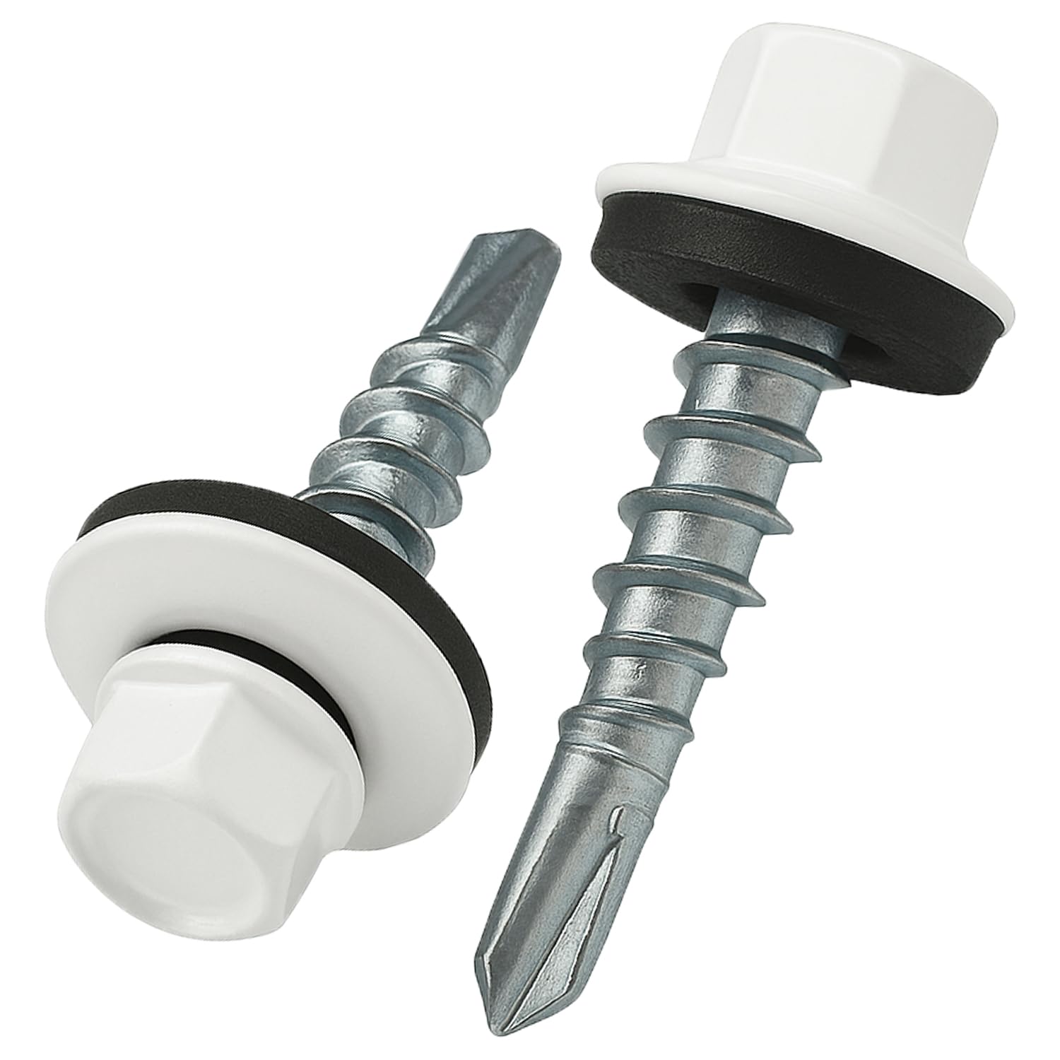 4.8 mm x 35 mm Roofing Screws, Hex Head Self-Drilling Multi-Color (RAL 9010 Pure White) Roof Screws with EPDM Sealed Washer, Rust Proof Zinc Plated Hardened Coarse Thread Outdoor Screw (50 pcs) — image 1
