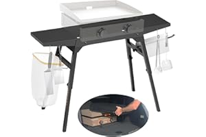 Upgraded Griddle Stand for Blackstone 22”/17”, Portable Blackstone Stand with Adjustable Legs, Side shelfs, Tool Hooks, Garba
