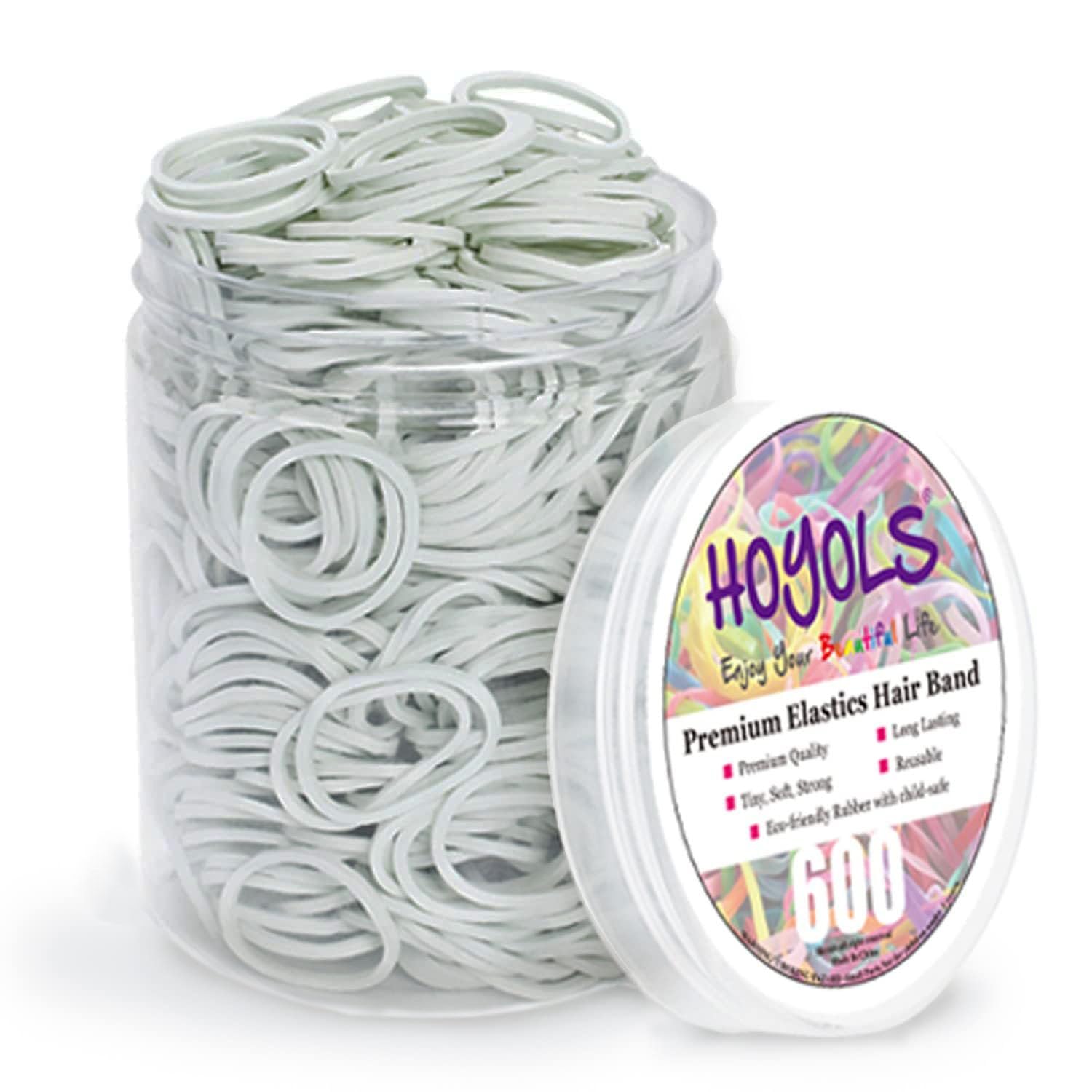 3/4 inch White Hair Rubber Bands for Hair Ties, Small Elastics Bands Ponytail Holders for Women Girls Kids Thick Hair Mini Student 600pcs (M) by HOYOLS
