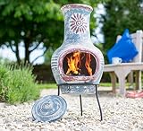 La Hacienda Swirl Clay Chimenea - Handmade Patio Heater - Sea Blue & Red view 7