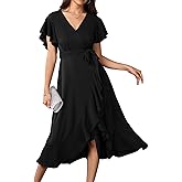 Womens Wedding Guest Midi Dress Flutter Sleeve V Neck Wrap High Low Bridesmaid Cocktail Formal Dresses for Women