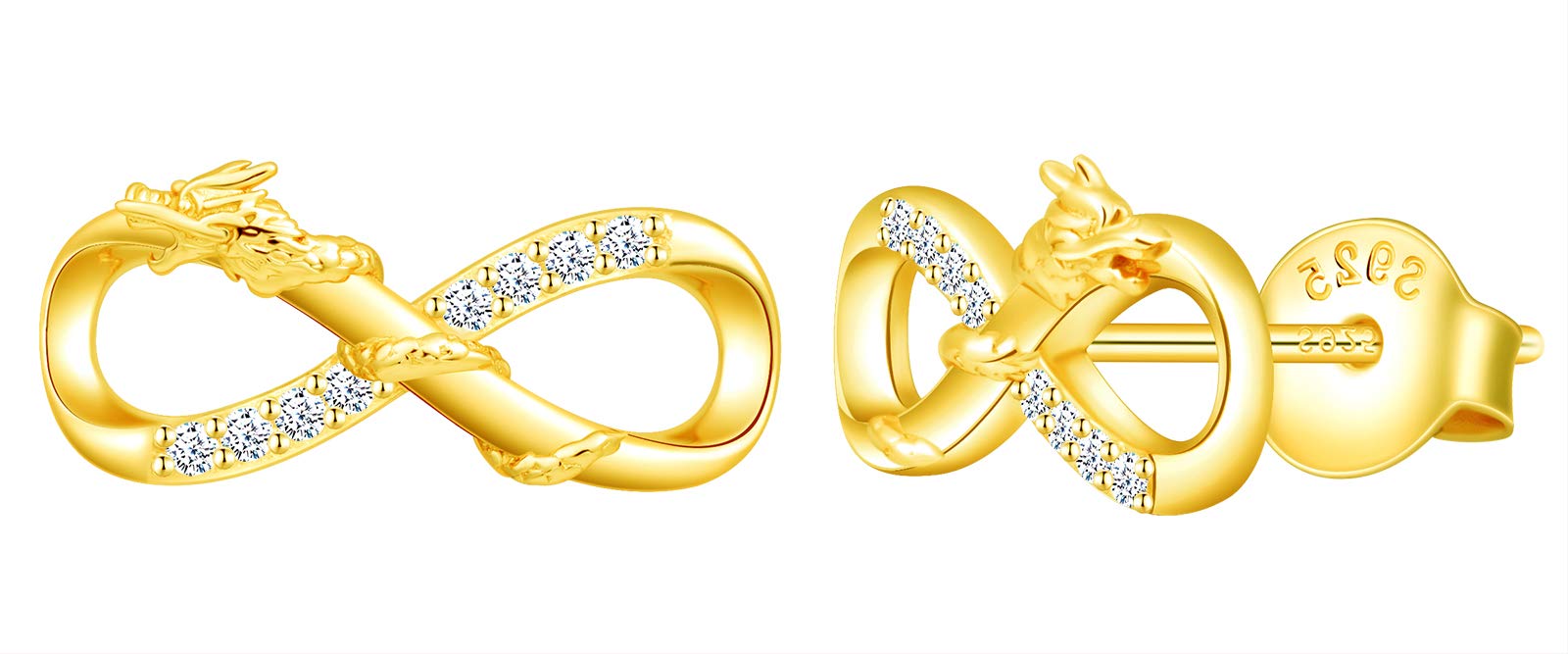 MicLee Woman's girl's Earrings, 925 Sterling silver dragon earrings, Mini infinity symbol earrings studs, Inlaid zircon, gold
