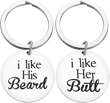 Amazon カップルキーチェーン I Like His Beard I Like Her Butt 面白いキーチェーン ユニークなウェディングギフト 記念日プレゼント 彼と彼女へのギフト 事務用品 文房具 オフィス用品