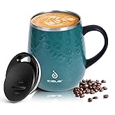 Ideus 16 oz (470 ml) Insulated Coffee Mug with Handle and Lid, Double Wall Stainless Steel Vacuum Thermal Coffee Mug, Travel Coffee Cup Thermal Cup for Home and Office, Leopard Green
