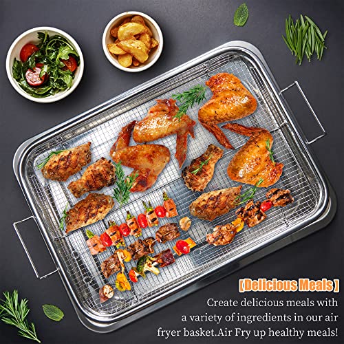 Eyourlife Air Fryer Baskets For Oven, 18/8 Stainless Steel Oven Air Fryer Basket, Crisper Tray