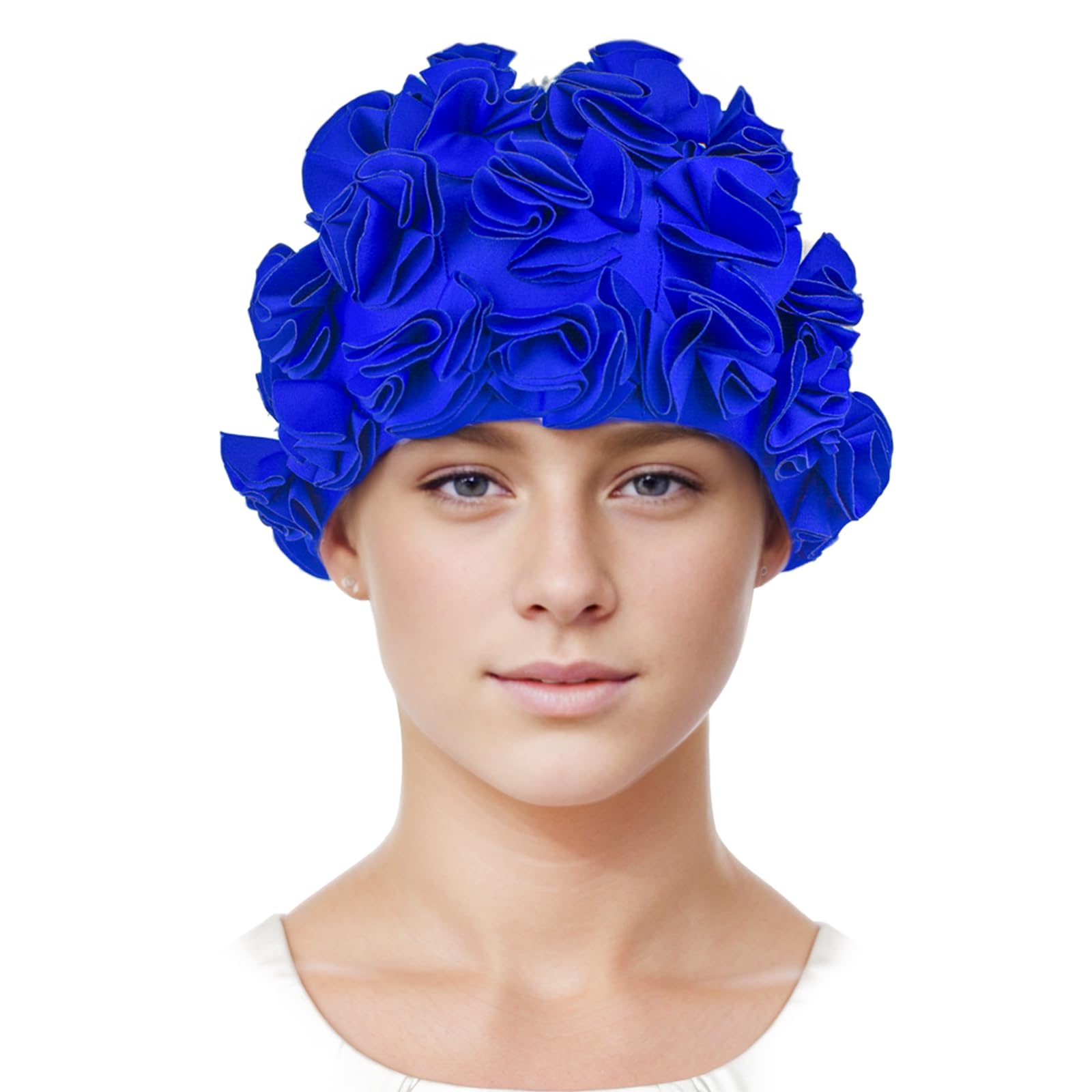 Medifier Retro 3D Flower Petal Swim cap Vintage Swimming hat Shower Cap for ladies Women Girls Blue