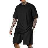 Lexiart Mens Casual 2 Piece Outfits-Short Sleeve Athletic Set Oversize T-Shirts Drawstring Tracksuit Set