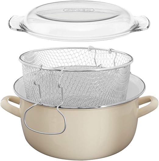 Premier Housewares 5l Frituurpan Emaille Chip Pan Friteuse Glas Deksel Chip Frituurpan Creme Frituurpan Friteuse Mand Kleine Friteuse 16x33x27 Amazon Nl
