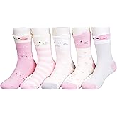 T.H.L.S Girls Socks 5 Pairs Kids Cotton Winter Thicker Animals Cat Bear Toddler Crew Socks Age 0-15 Year
