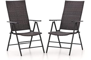 MFSTUDIO Outdoor Patio Folding Chairs Set of 2, Outdoor Patio Wicker Chair, 2 Pack Fold Up Chairs for Outside, Rattan Wicker Dining Chair Set, 300lbs