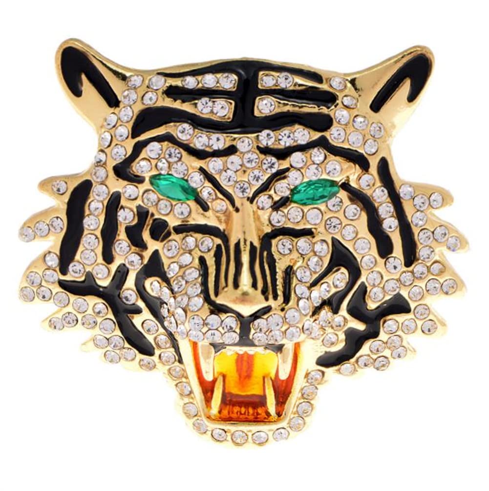 Rhinestone Roaring Tiger Brooch Women Men Crystal Enamel Tiger Head Brooch Pin For Party