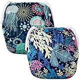 Swim Diaper, Angel Love 2Pcs Pack Big One Size Washable and Reusable Swimming Diaper, Adjustable & Stylish Fits Newborn to Toddler(ZSWD0506)